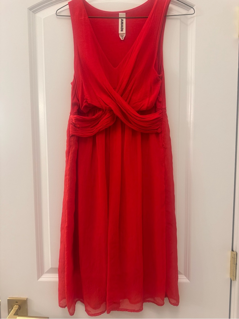 Red Twist-Front V-Neck Midi Dress by Amadi